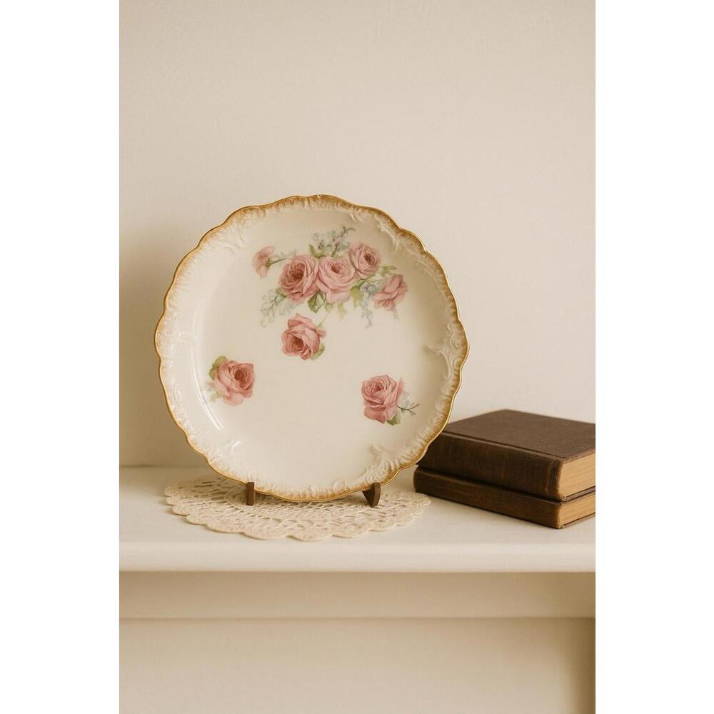 Vintage MCM Decorative French-Style Sèvres Plate Roses & Gilding, 10”